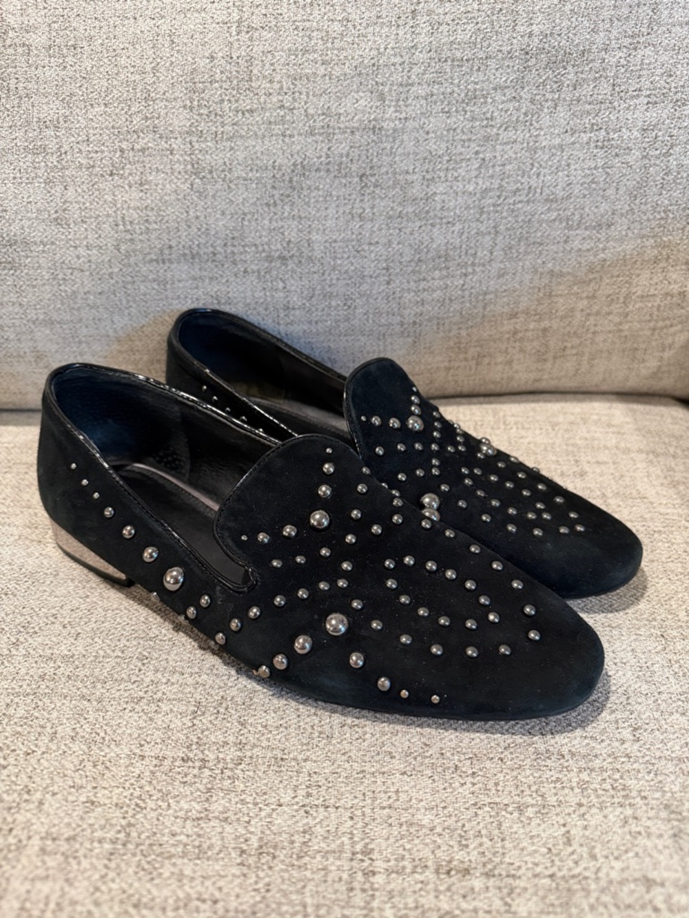 Donald Pliner Rehbel Studded Suede Loafers Black /Silver Size 9 used